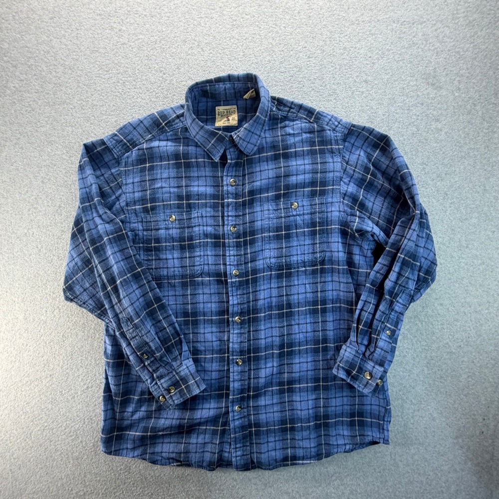 Red Head Brand Co Men XL Blue Plaid Flannel Button Down Shirt Long Sleeve Cotton